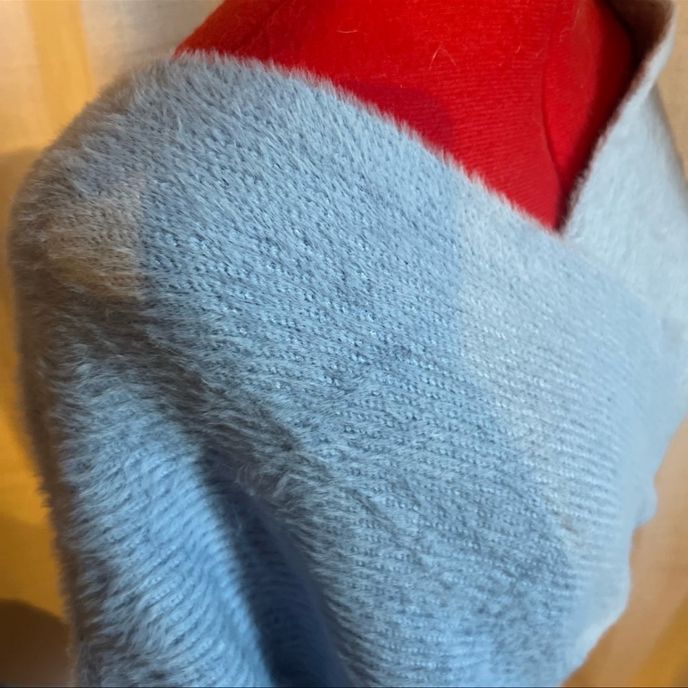 Fuzzy misty blue crossover sweater